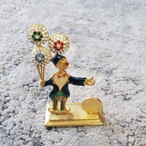 Vintage Carnival Clown with Balloons Colorful Enamel Rhinestone Figurine 3 Inch